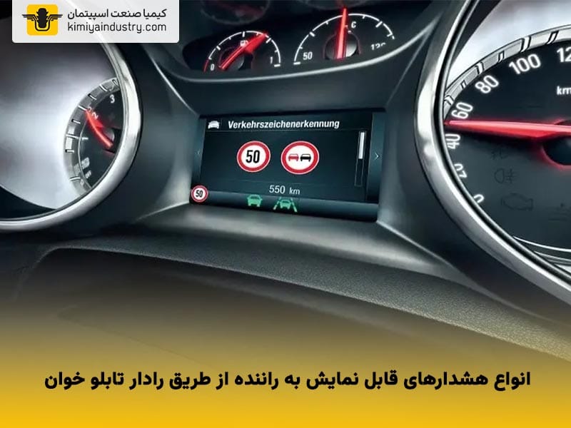انواع هشدارهای قابل نمایش به راننده از طریق رادار تابلو خوان